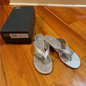Eileen Fisher Sparkling Silver Thong Sandals